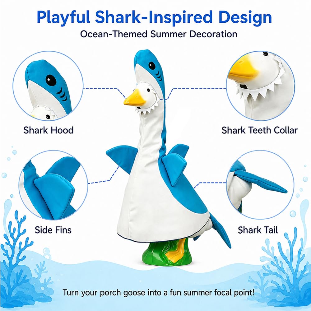 ARGOOFG Summer Porch Goose Outfits for Large 23" H Statue Decor, Shark Blue