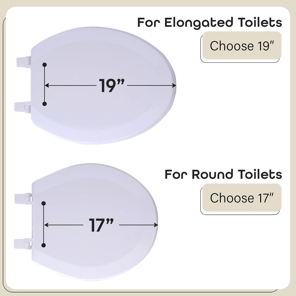 Elongated Wood Toilet Seat, White - 19 Inch - Fits All Elongated Size Fixtures - Easy to Install Fantasia by Achim Home Decor