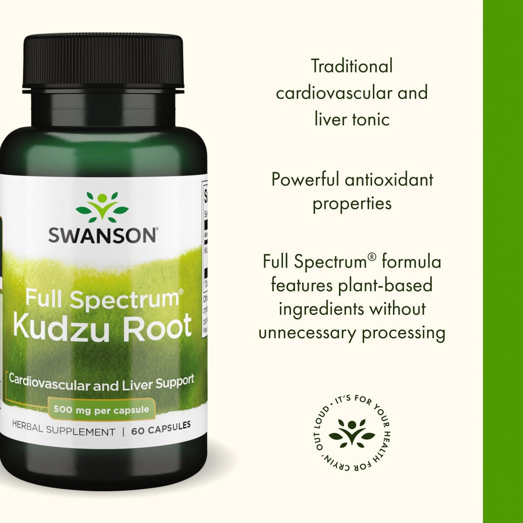 Swanson Full Spectrum Kudzu Root - Herbal Supplement Supporting Heart Health & Liver Health - May Support Healthy Blood Pressure & Cholesterol Levels - (60 Capsules, 500mg Each) (2 Pack)