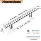 Probrico 5 Pack| Chrome Cabinet Pulls 4" Hole Centers, Polished Chrome Cabinet Hardware Stainless Steel Kitchen Cabinet Handles Dresser Pulls T Bar Style
