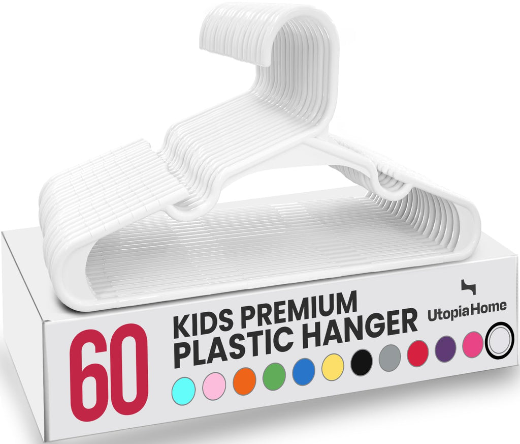 Utopia Home Kids Hangers 60 Pack – 11.5 Inch Baby Closet Hangers White