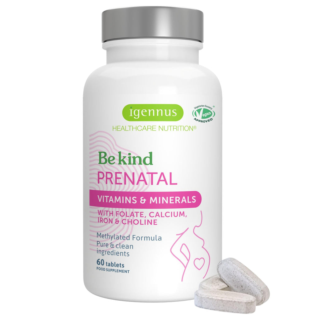 Igennus Methylated Prenatal Multivitamin for Women, Folate for MTHFR, High Absorption, Pure & Clean, Gentle Iron, Choline, Calcium & Magnesium, Vegan Pregnancy Vitamins, Halal, Non-GMO, 60 Tablets