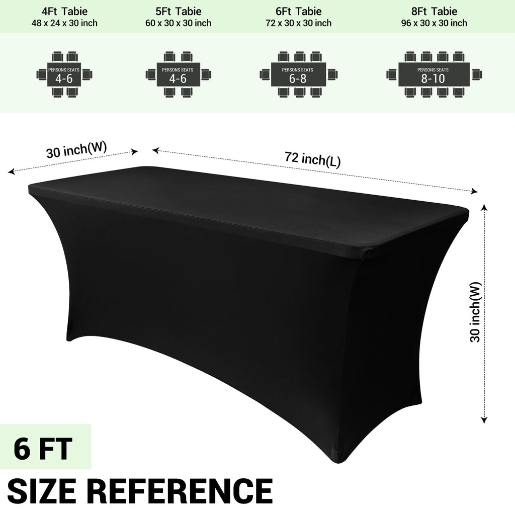 Obstal 6ft Stretch Black Spandex Table Cloth 2 Pack for Folding Tables