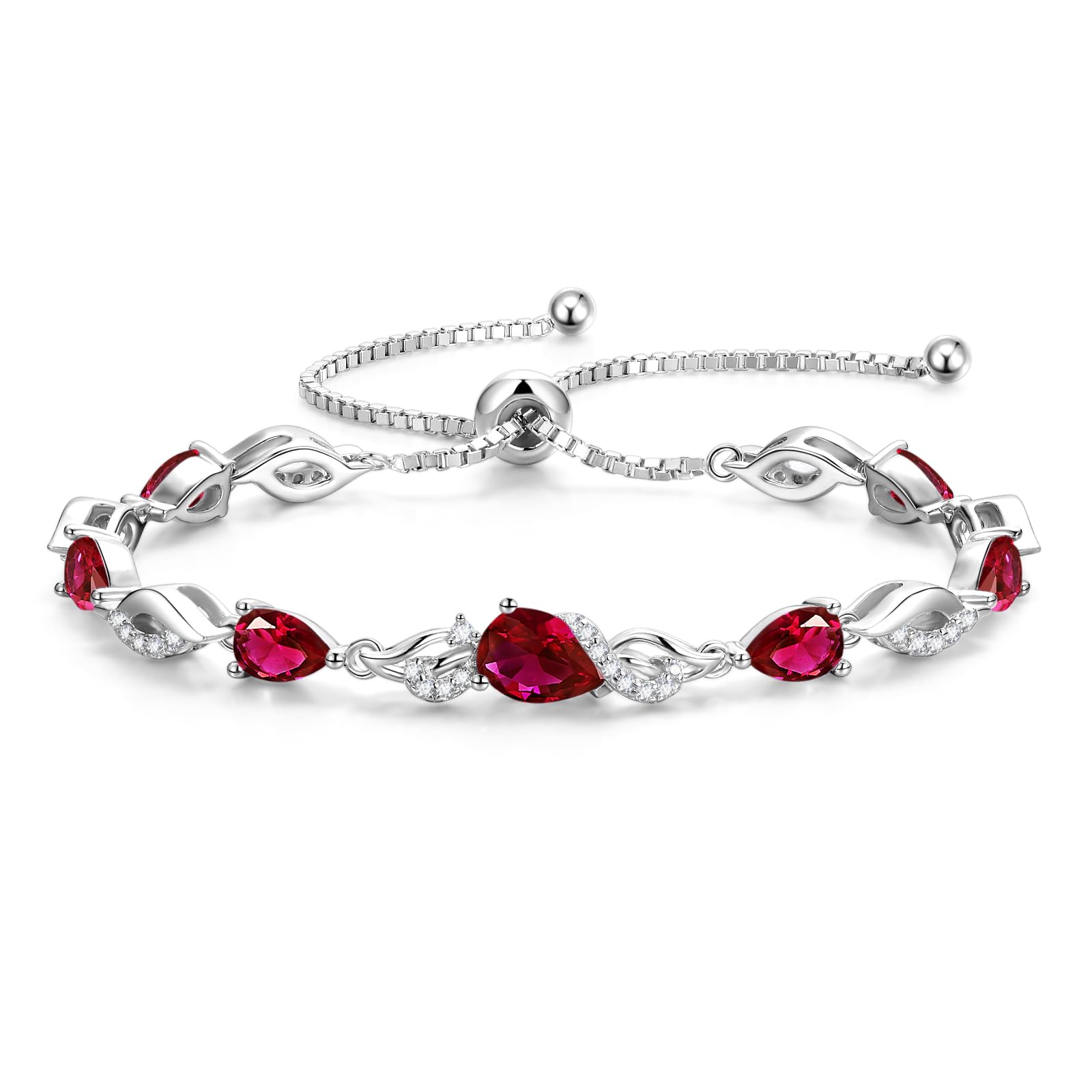FANCIME July Birthstone Teardrop Ruby Tennis Bracelet for Women, Sterling Silver 9x7mm main Gemstone Bolo Adjustable Chain Bracelet Fine Jewelry Birthday Gifts for Women Mom Wife Her