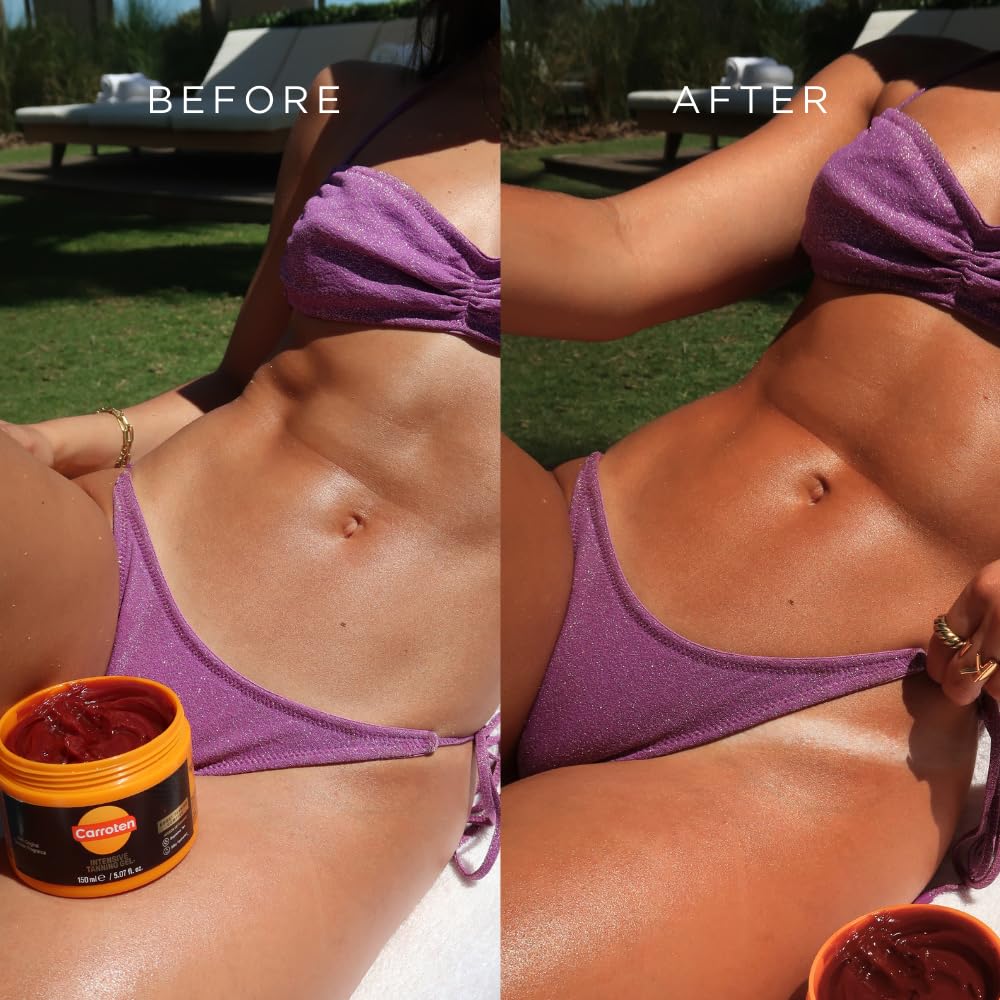 Carroten Intensive Tanning Gel | Browning Tan Accelerator | Non-Greasy, Water-Resistant with Carrot & Coconut Oil | Vitamin A & E For Moisture & Hydration | 5 Fl Oz + Spatula