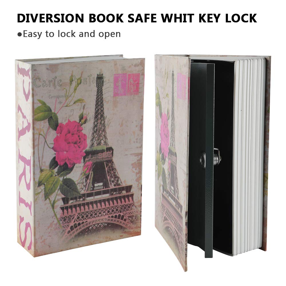 KYODOLED Diversion Book Safe with Key Lock, Secret Safe Metal Lock Box,Money Storage Collection Box,9.5" x 6.1" x 2.2" Paris Large
