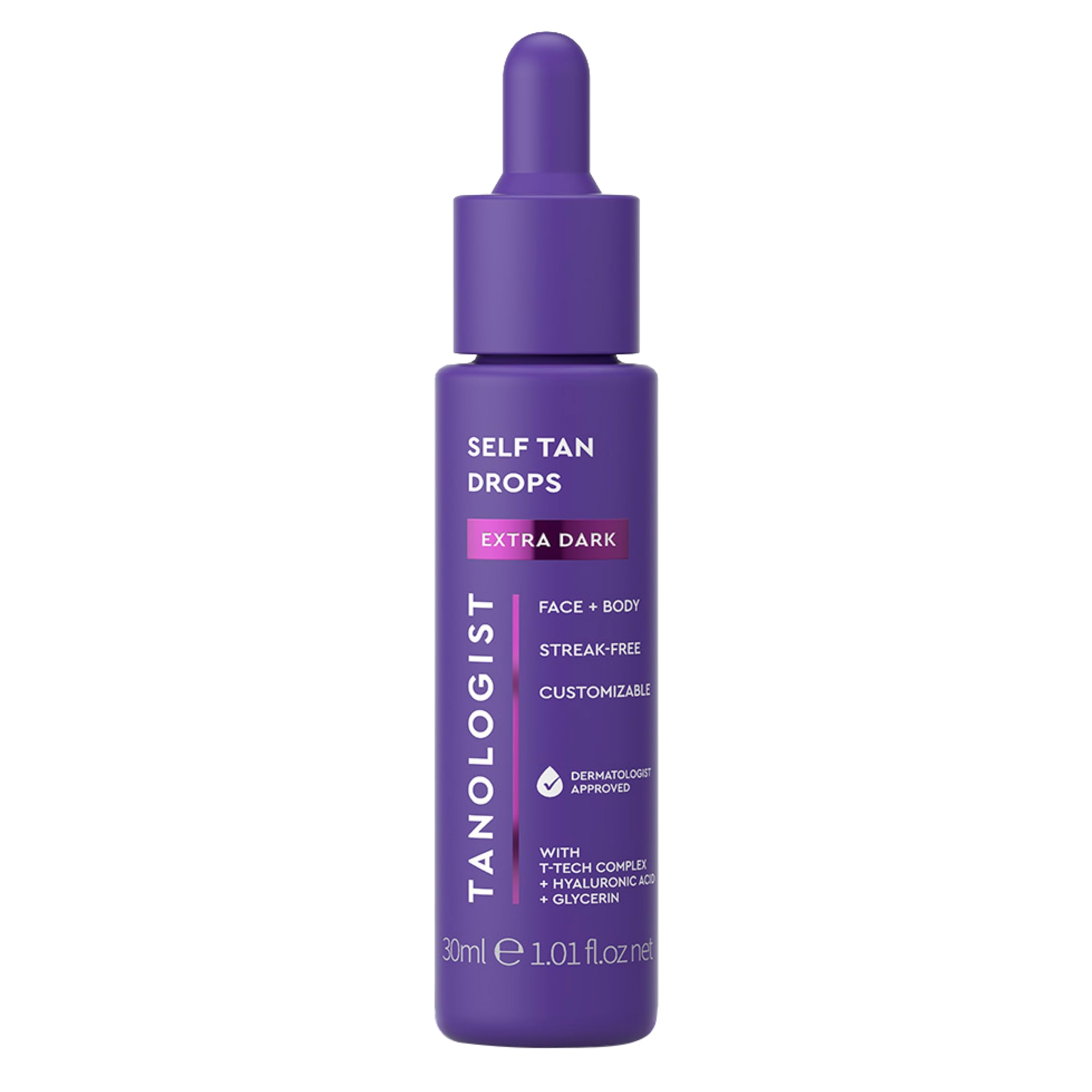 Tanologist Extra Dark Self Tan Drops, Streak-Free Body & Face Tanning Drops, No Fake Tan Smell, For Moisturizer & Lotion, Bronzing Face Tanner, Skincare Ingredients, Vegan, 1.01 fl. oz/30 ml Bottle
