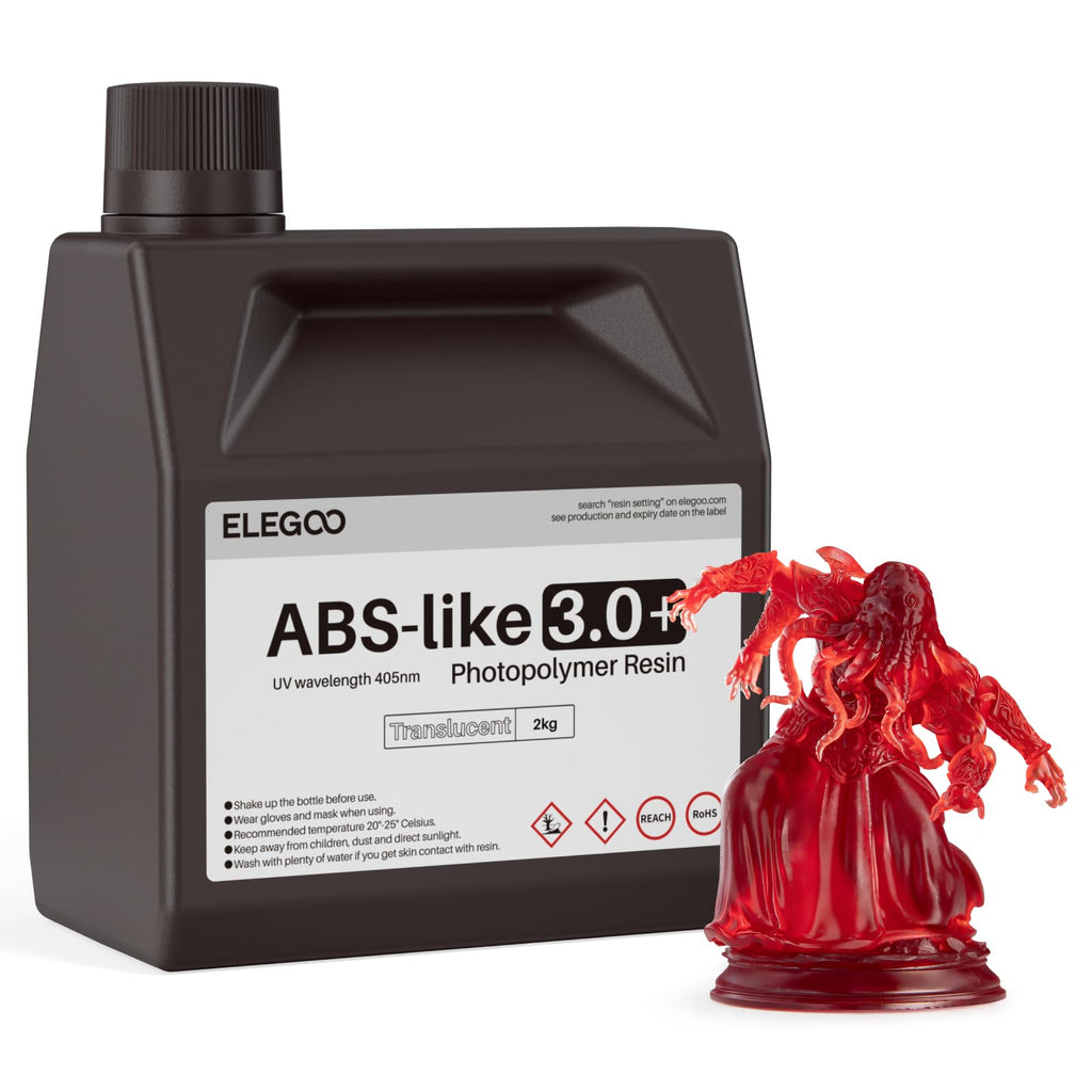 ELEGOO ABS-Like Resin 3.0+, Upgraded 3D Printer Photopolymer Resin, Higher Heat-Resistance Fast Curing High Precision Non-Brittle, Clear Red 2000g