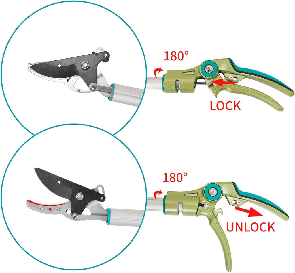 GARTOL 32 Inch Cut and Hold Pole Pruner - Lightweight Long Reach Tree Trimmer with Snip and Grip Technology, 1/2 Inch Cutting Capacity, One-Hand Use Fruit Picker for Roses, Persimmons & Tall Branches