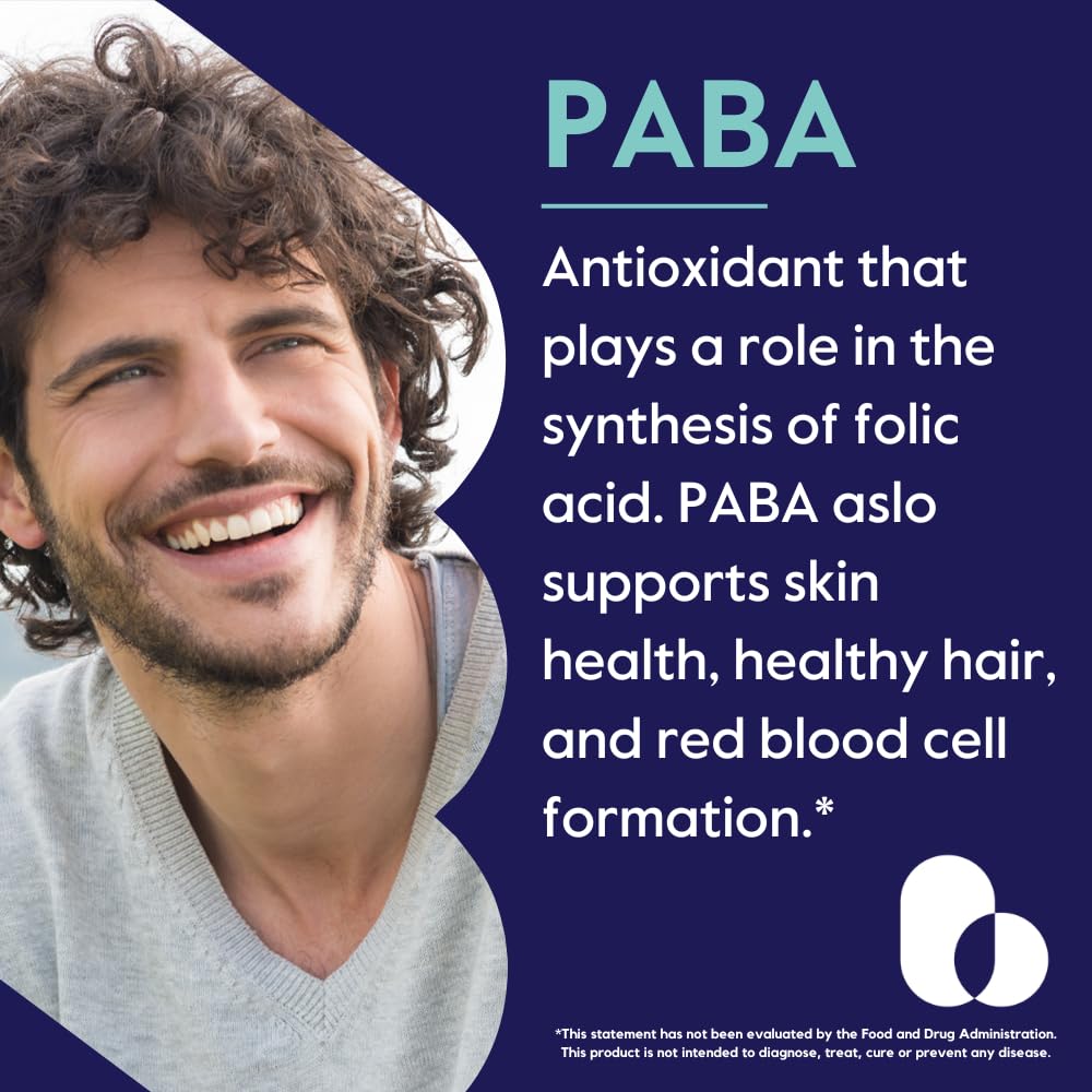BESTVITE PABA 500mg (120 Vegetarian Capsules) (para-Aminobenzoic Acid) - No Stearates - Vegan - Non GMO - Gluten Free