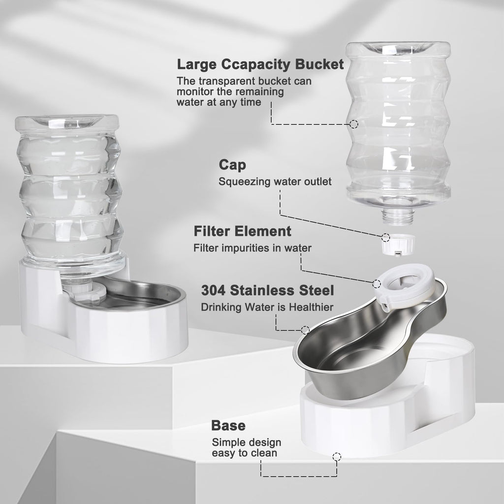 RIZZARI Automatic Gravity Pet Dispenser: Helps Prevent Urinary Stones - Activated Carbon Ion Exchange System - 6.5L Large Capacity Stainless Steel-Ideal for Cats & Small Dogs-All-Day Hydration at Home