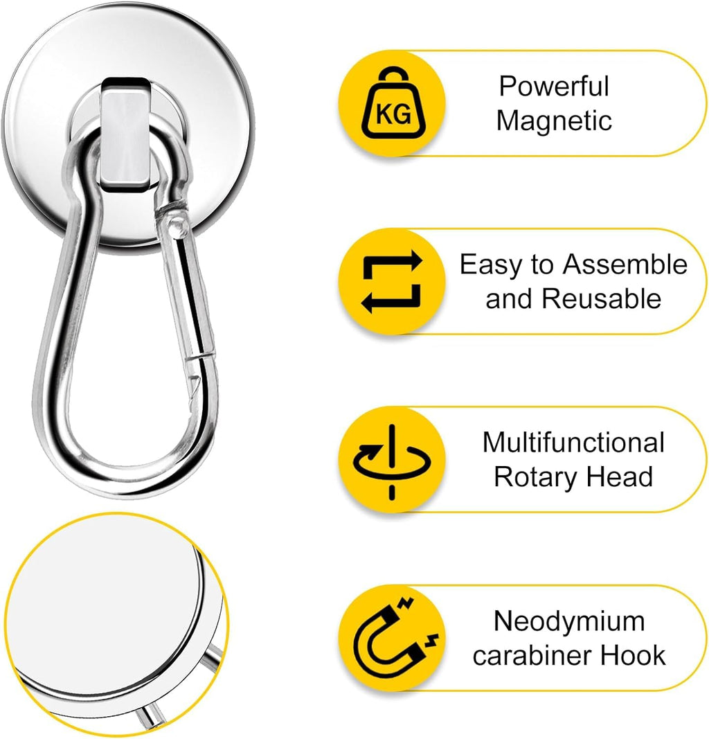 DIYMAG Magnetic Hooks, 110LBS Heavy Duty Neodymium Magnetism with Swivel Carabiner Hook,Great for Your Refrigerator and Other Magnetics Surfaces, Pack of 15