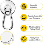 DIYMAG Magnetic Hooks, 110LBS Heavy Duty Neodymium Magnetism with Swivel Carabiner Hook,Great for Your Refrigerator and Other Magnetics Surfaces, Pack of 15