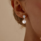 Elegant CZ Pearl Drop Earrings for Women Bridesmaid Wedding Prom (White)
