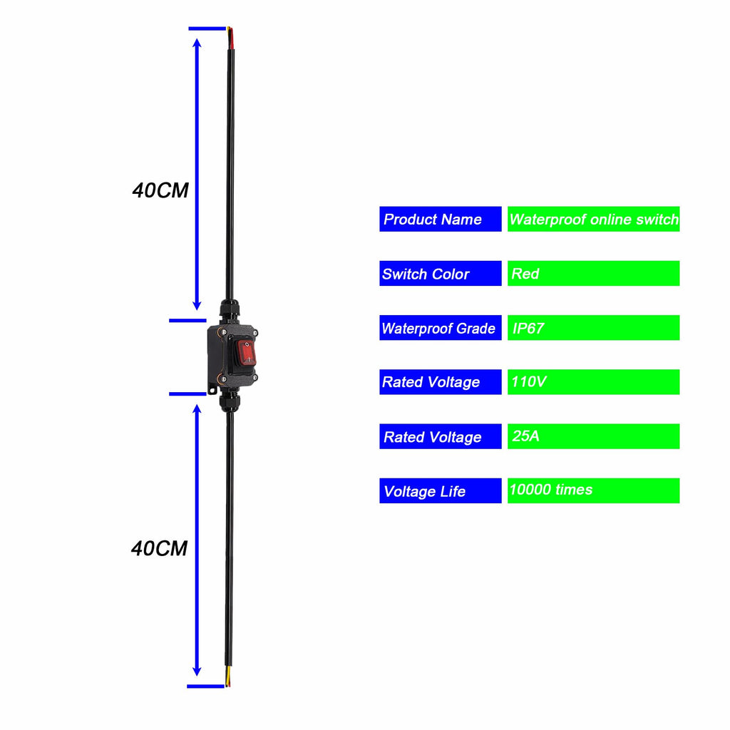 FUAUJUE Inline Cord Switches with 1.31FT 16AWG Cable Piggyback (3-core Bare Wire) Cord On/Off AC 110-240V Inline Power Switchs with Red Rocker Button for caravans Kitchens or Other Equipment(AC).
