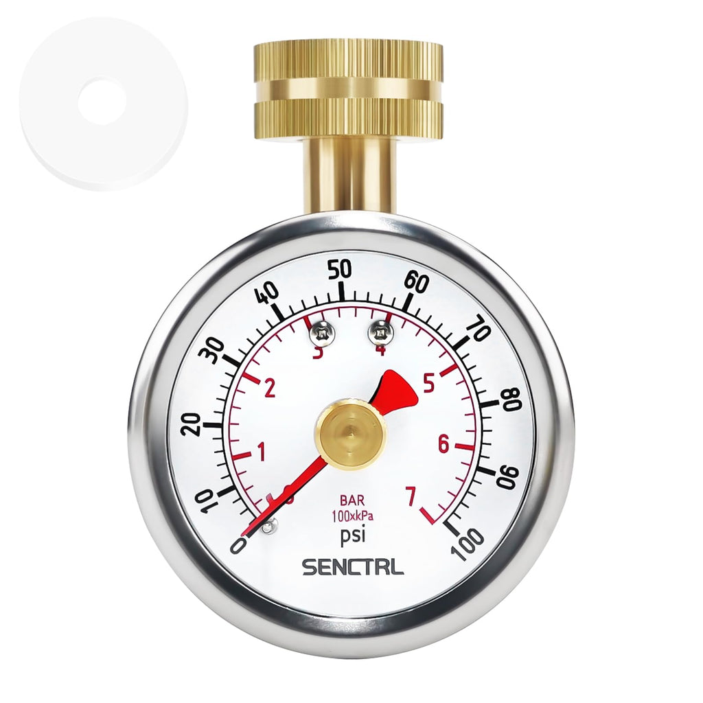 SENCTRL 0-200 psi Water Pressure Gauge Test with Max Pointer, Lead-Free, 2-1/2" Dial Size, 3/4" Female Garden Hose Thread, for Home Potable Water, House Tube