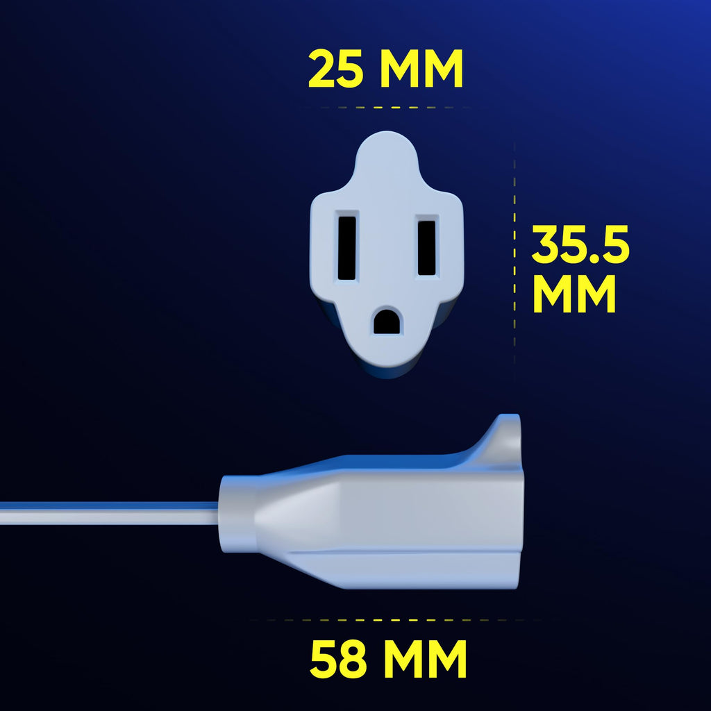 Maximm 360 Rotating Flat Plug Extension Cord 30 feet with Slim Space-Saving Plug Design, Low Profile (White)