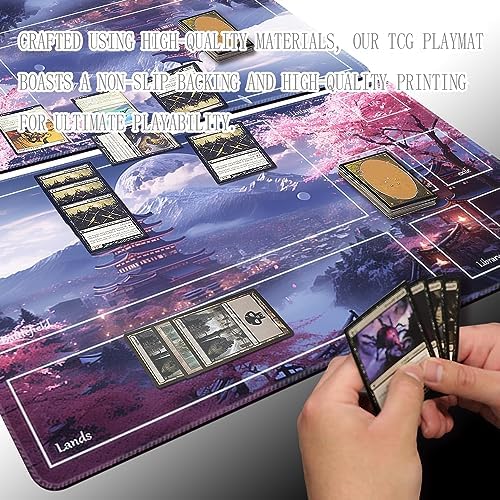 MTG Playmat - Non-Slip Backing Printing, Ideal for Card Game Enthusiasts TCG Playmat (Cherry Blossom rain-Deck)