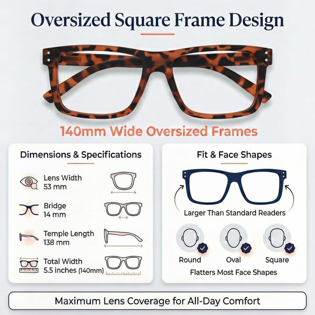 Eyekepper 5-Pack Oversized Square Reading Glasses +1.25 Men Women