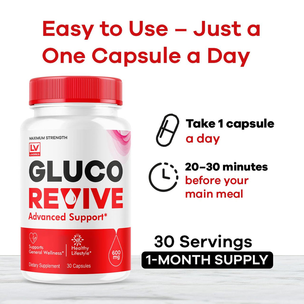 Gluco Revive - GlucoRevive, Gluco Revive Pills,GlucoRevive Support, GlucoRevive Capsules, Gluco Revived All Natural Premium Formula, Gluco Revive Pills Reviews, 30 Capsules for 1 Month
