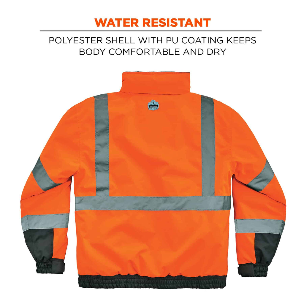 Ergodyne unisex adult High Visibility Reflective Winter Bomber Jacket, Quilted Insulation Black Bottom ANSI Compliant Class 3 Type R, Orange, 4X-Large US