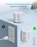 VINTAR 2 Prong to 3 Prong Outlet Adapter, 6 Outlet Widely Spaced Extender, 2 to 3 Prong Adapter, Polarized Plug, 1875W Wall Charger Surge Protector, Mountable Wall Tap for Non Grounded Outlets,3 Pack
