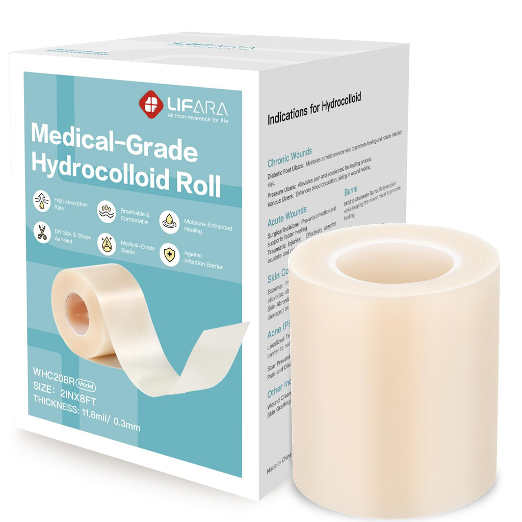 LIFARA Hydrocolloid Roll for Wound Care - Cut-to-Size, Hydrocolloid Patch Bandages with Self-Adhesive, Ultra Absorbent & Waterproof, First Aid Kit Essential (11.8mil/ 0.3mm Thickness, 2in*8ft)