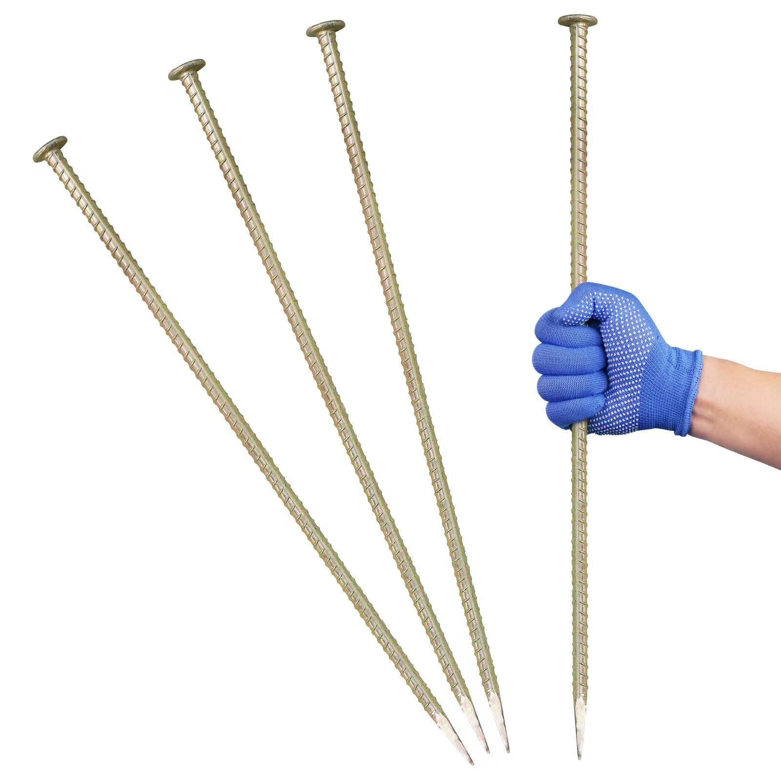 JPOIP 23-Inch Long Rebar Stakes - 1/2 Inch Diameter Heavy Duty Galvanized Steel Ground Asphalt Anchors for Speed Bump, Wheel Stop, Tent and More (4)