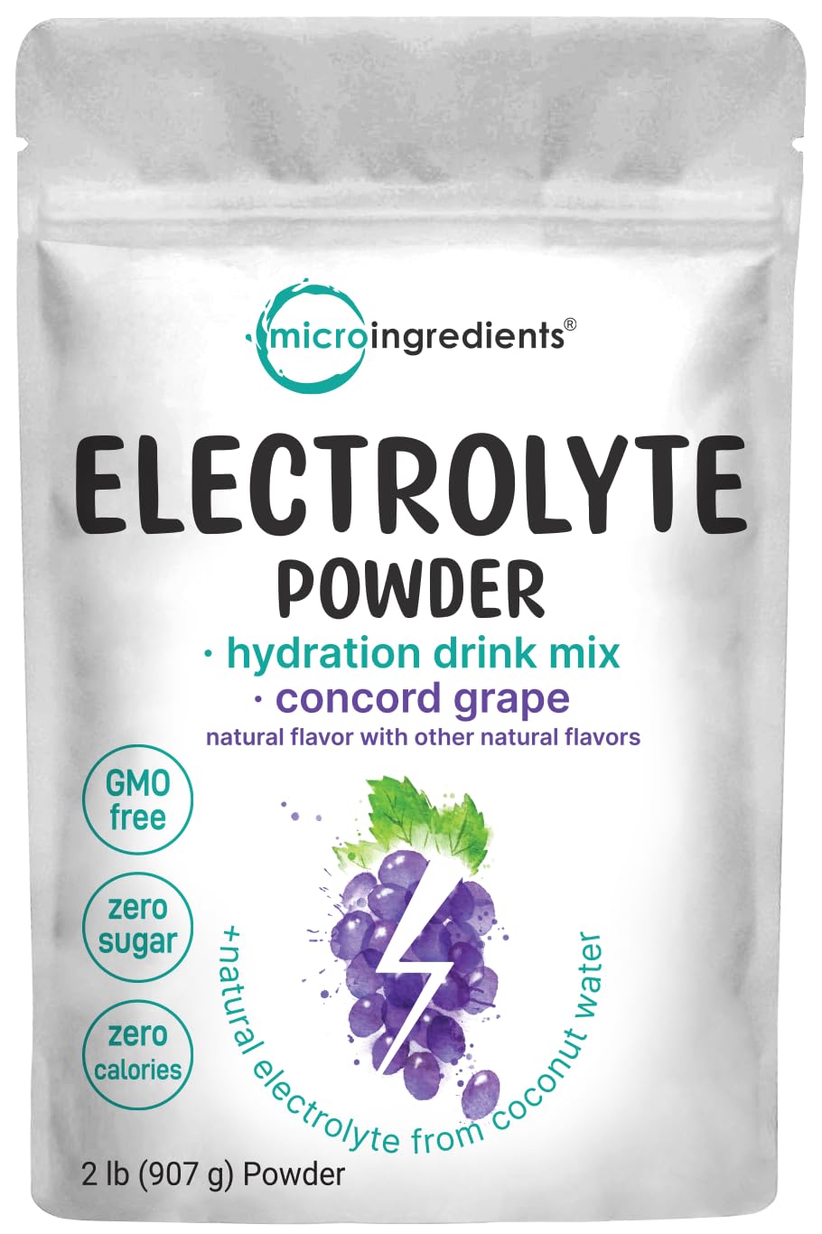 Micro Ingredients Hydration Electrolyte Powder, 2 lb (139 Servings) | Concord Grape Flavor | High Potassium (1,000mg) + Coconut Water | No Sugar, Keto Friendly | Non-GMO