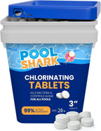 Pool Shark Swimming Pool Chlorine Tablets | 3-Inch Chlorine Tablets | 20 lbs | Slow-Dissolving 90% Active Chlorine Tabs | Pool Chemicals for Inground Pools, Above Ground Pools, Saltwater, Spa, Hot Tub