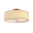 Globe Electric 2-Light Flush Mount Ceiling Light, Matte Brass Finish, White Linen Shade, E26 Base, Dimmable, Minimalist Home Lighting, 60998