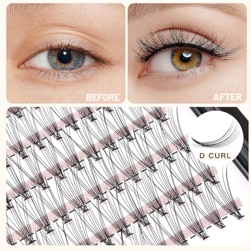 Bodermincer Black/Colored Cluster Lashes 240pcs 20D/40D DIY Eyelash Extension D Curl Long Individual Lashes Mixed Tray Faux Mink Lash Clusters Extensions 8-22mm (10D-10mm)