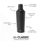 Simple Modern Cocktail Shaker Gift Set with Jigger Lid | Insulated Boston Martini Mixer Stainless Steel Christmas Gifts for Men Women | Compatible with Classic Tumbler Collection | Midnight Black