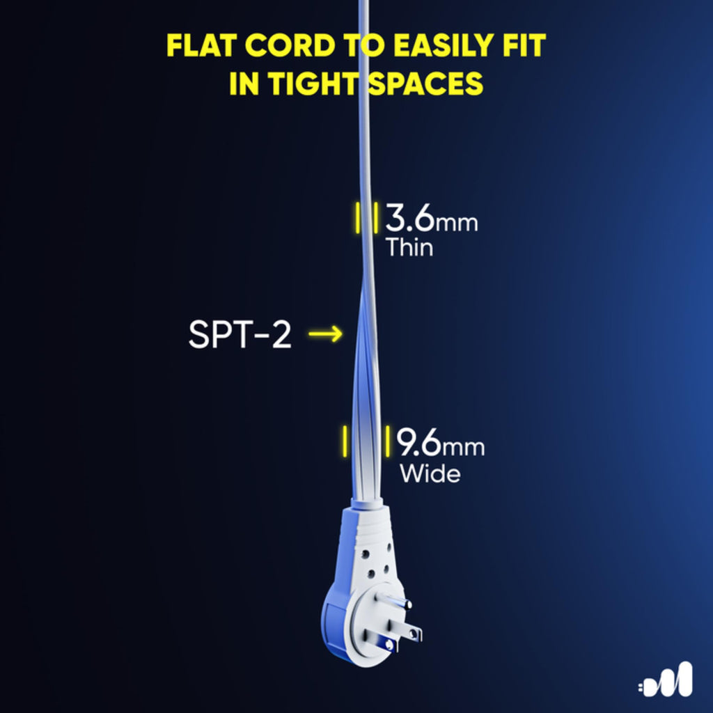 Maximm 360 Rotating Flat Plug Extension Cord 30 feet with Slim Space-Saving Plug Design, Low Profile (White)