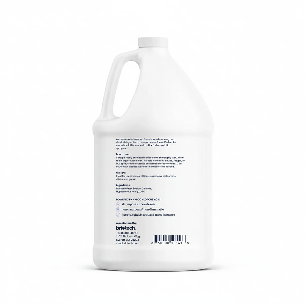 BRIOTECH Surface/Air 500, Pure Hypochlorous 500 PPM for ULV Foggers Sprayers & Humidifiers, Professional Cleaner Deodorizer for Dental, Offices, Schools, Homes, Peroxide Free, 1 Gallon Refill ea, 2 ct