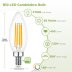 Sigalux LED Candelabra Light Bulbs, Dimmable E12 LED Bulb 60W Equivalent, 2700K Soft White, B10 Candle Bulbs for Chandelier, 5W, 450LM,12 Pack