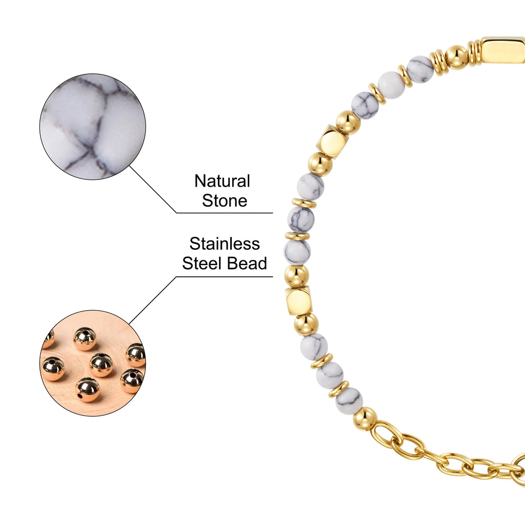 Women's Bracelet,Dainty Bohemian Beaded Bracelets for Women,Birthday Gifts For Best Friends Female Women,Natural Stone Bracelet Size 7 Inches+1 Inch Adjustable, 7 inches, Stainless Steel, no gemstone