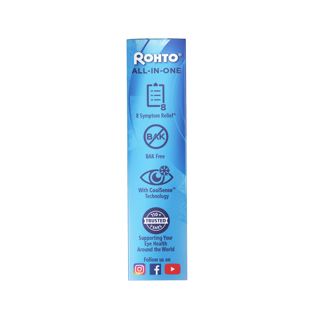 Rohto All-in-One Multi-Symptom Eye Drops, CoolSense™ Technology Relieves Irritation from Red, Dry, Itchy, Burning, Gritty, and Watery Eyes, 0.4 fl oz, 3 Count