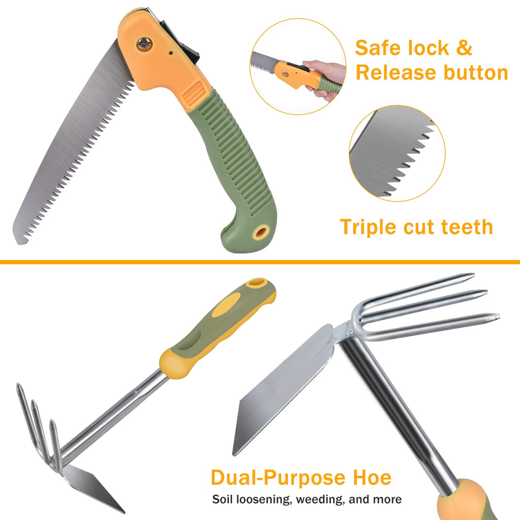 Garden Tool Set, WisaKey 9 Piece Stainless Steel Heavy Duty Gardening Hand Tools Durable Garden Tool Bag Gardening Gifts for Women and Men Fathers Day for Dad Husband