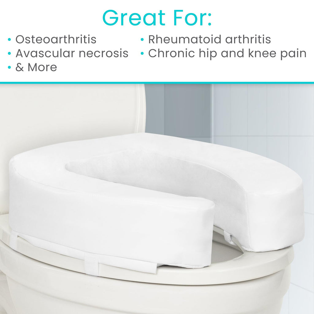 Vive Toilet Seat Riser Cushion for Seniors - Universal Fit - Raised Toilet Seat with High-Density Foam for Elongated & Standard - Firm Handle, Cushioned & Padded - Elevated Medical Handicap Lifter