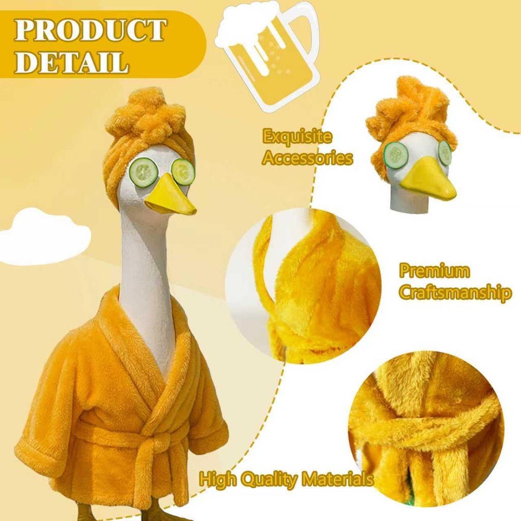 Yooxuned Spa Day Porch Goose Outfits for 23" Statue, Fits 17/23/29" Cement Plastic Geese, 3-Pc Plush Bathrobe, Spa Head Wrap & Cucumber Eye Set, Funny Patio Poolside Garden Decor Gift for Goose Lovers