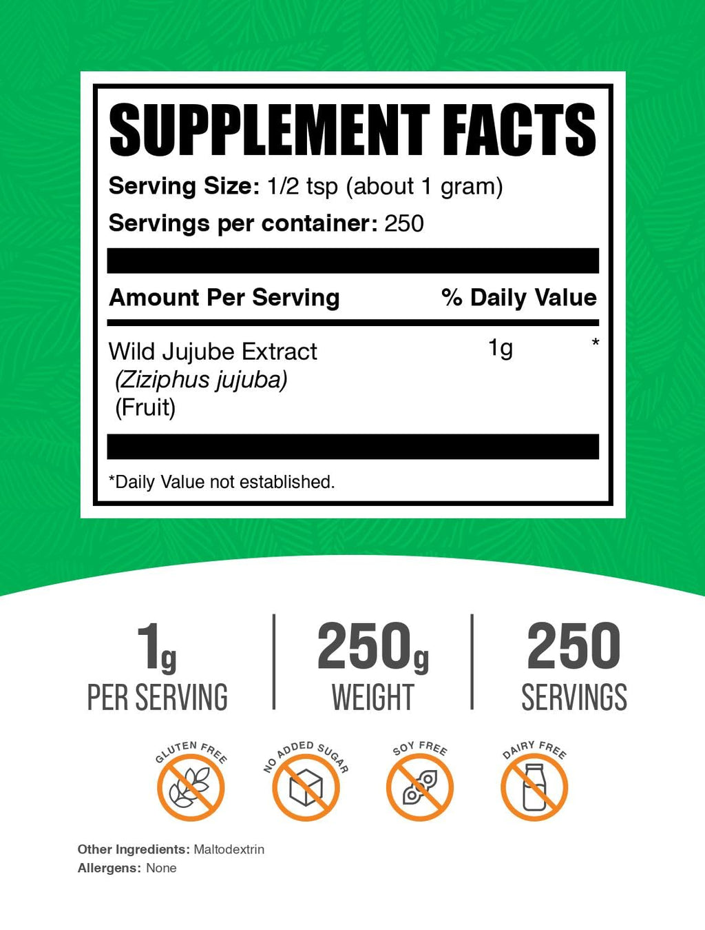 BulkSupplements.com Wild Jujube Extract Powder - Sourced from Jujube Fruit, Herbal Supplement - Gluten Free, 1g per Serving, 250g (8.8 oz) (Pack of 1)