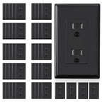 ELEGRP Decorator Wall Receptacle Outlet, Tamper Resistant 15A 125V Standard Electrical Wall Outlet, Residential Grade, Self-grounding, with Screwless Wall Plate, UL (50 Pack, Glossy Black)