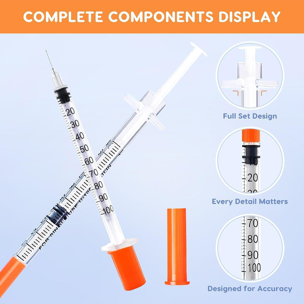 40 PACK U-100 Disposable Syringes 1ml/cc, 30G 5/16" (8mm), Individually Wrapped for Precision, Hygiene, and Safe Use
