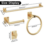Bathroom Accessories Set, KLJKPA 4 Pieces Gold Bathroom Hardware Set, 24 inch Towel Bar, Towel Racks for Bathroom, Robe Towel Hooks, Toilet Paper Holder Wall Mounted