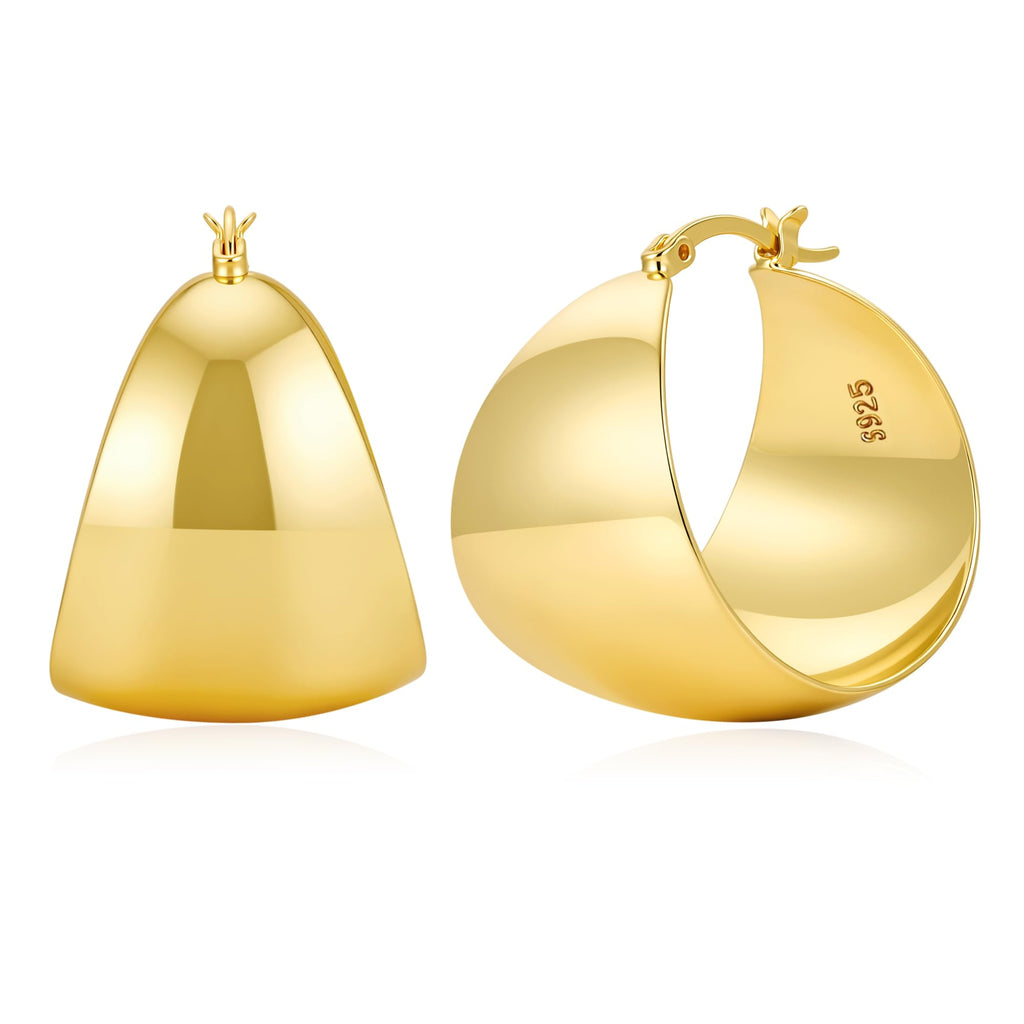 LOUMILEO 24MM Wide Thick Gold Hoop Earrings for Women Lightweight 30MM