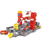 Portable Suitcase Fire Control Center Parking Lot Toys Simulate Fire, Playset with Garage Car Wash, Lift and More to Kids Age 3 4 5 Years.