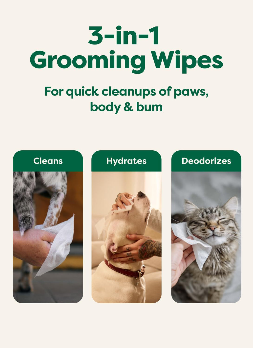 Earth Rated Dog Wipes for Paws & Butt, Deodorizing, Unscented, 400ct