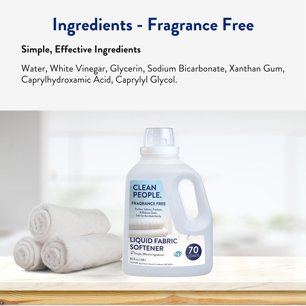 The Clean People Liquid Fabric Softener - Softens & Removes Static Cling - Vegan (50 Fl Oz, Fragrance Free)