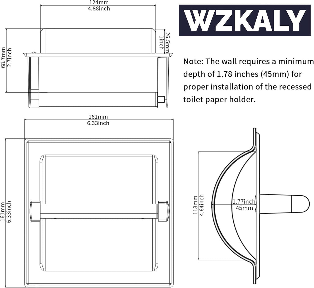 WZKALY Recessed Oil Rubbed Bronze Toilet Paper Holder, Wall Mounted Heavy Duty Pivoting Toilet Paper Roll Holder with Rear Mounting Bracket in Wall, Easy lnstallation, Stainless Steel ORB